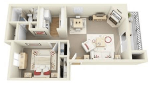 Floor plan for 1 bed, 1 bath, 700 sqft